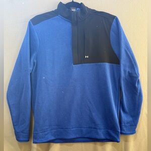 UNDER ARMOUR Mens Zip Neck Sweatshirt Jumper Medium Navy Blue Colourblock AR09